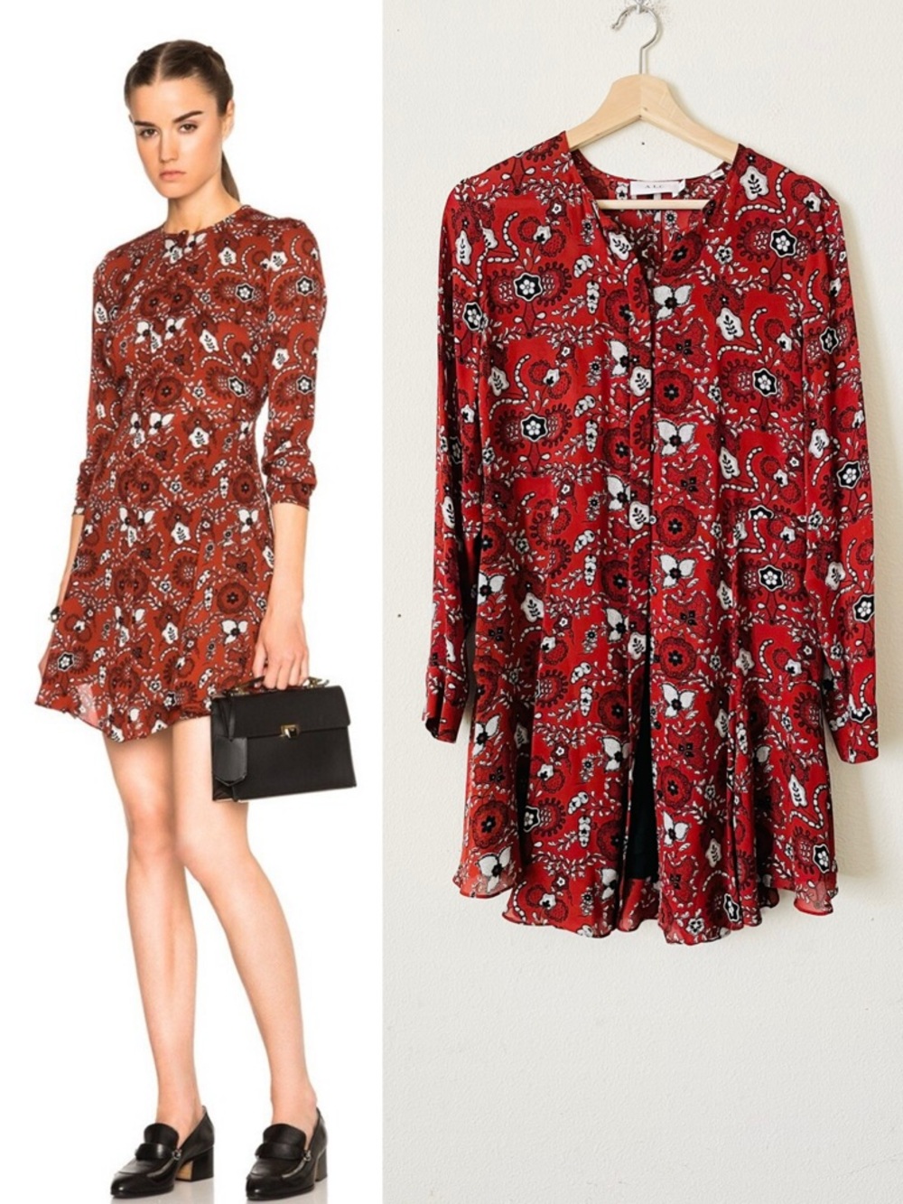A.L.C SIZE 8 Randi 100% silk long sleeve red mini dress in Henna
